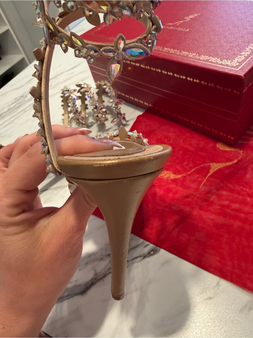 Rene Caovilla Eden Nude Sandal 105 Crystal Embellished Ankle Wrap - Picture 5 of 16